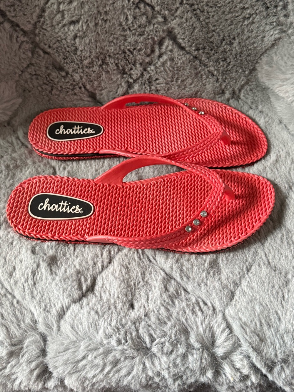 Chatties Coral Flip Flop Sandals with Rhinestone Accents Women's XL